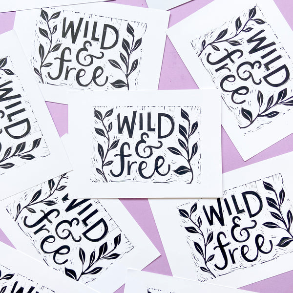 Limited edition botanical lino print: "Wild and free"
