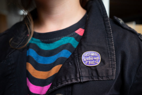 Jane Austen enamel pin badge, 'Obstinate, headstrong girl' - Fun feminist quote