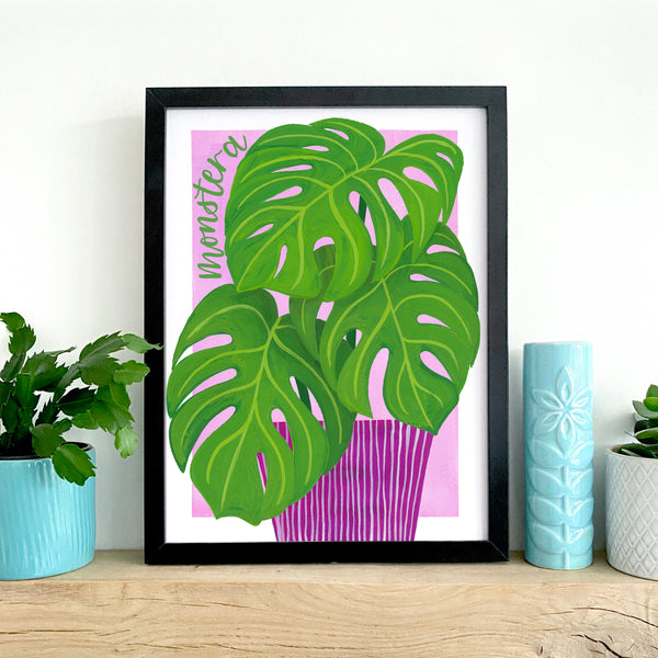 Colourful botanical housplant print - Monstera