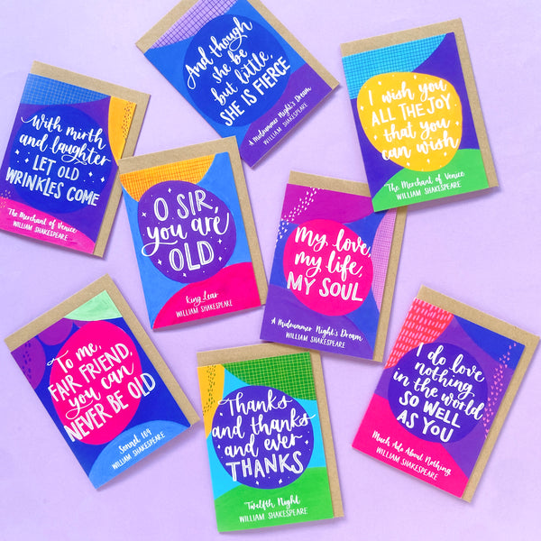 Shakespeare quote birthday card - "With mirth and laughter, let old wrinkles come"