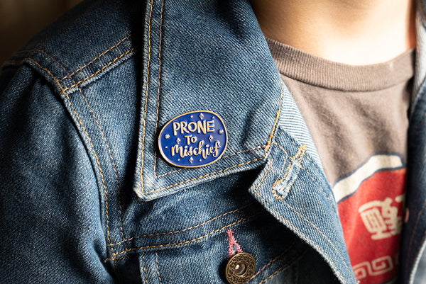 'Prone to mischief' enamel pin badge - fun Shakespeare quote