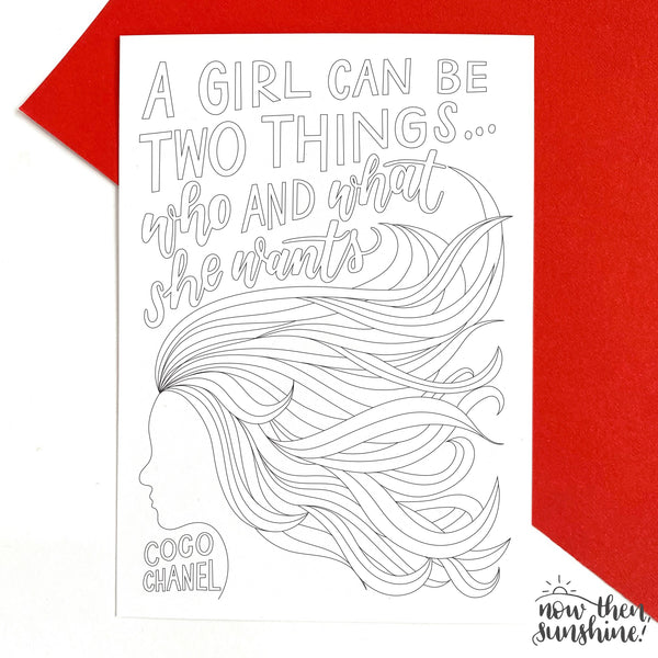 A6 postcard pack of six feminist colouring postcards on recycled card