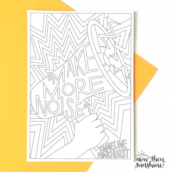 A6 postcard pack of six feminist colouring postcards on recycled card