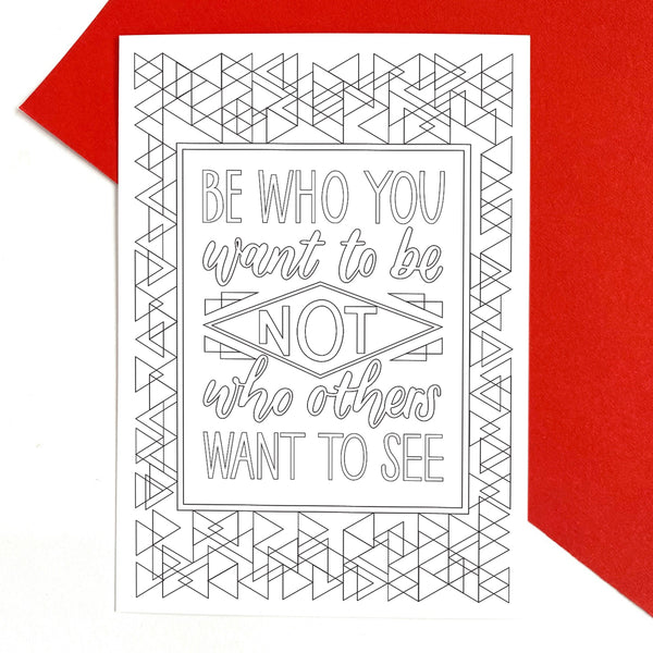 A6 postcard pack of six positive colouring postcards on recycled card