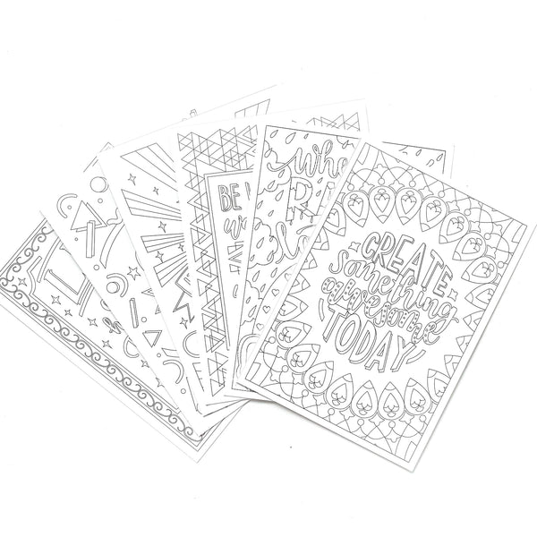 A6 postcard pack of six positive colouring postcards on recycled card