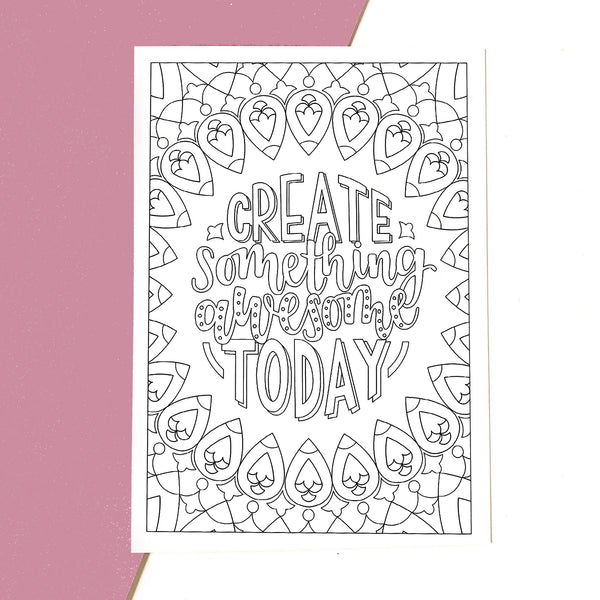 A6 pack of six positive colouring postcards on recycled card