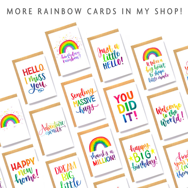 Rainbow new baby card: 'Welcome to the world!'