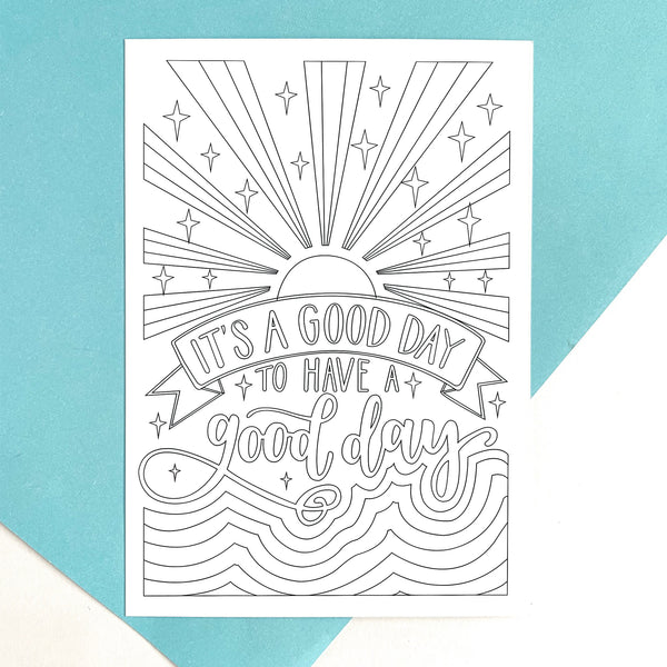 A6 pack of six positive colouring postcards on recycled card
