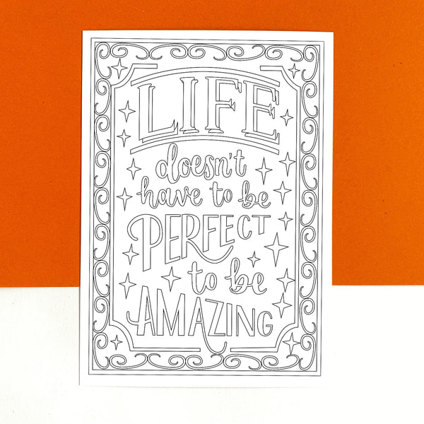 A6 postcard pack of six positive colouring postcards on recycled card