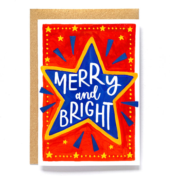 Pack of 6 colourful 'Merry and Bright' Christmas cards