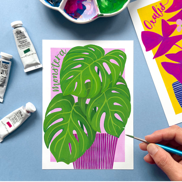 Colourful botanical housplant print - Monstera