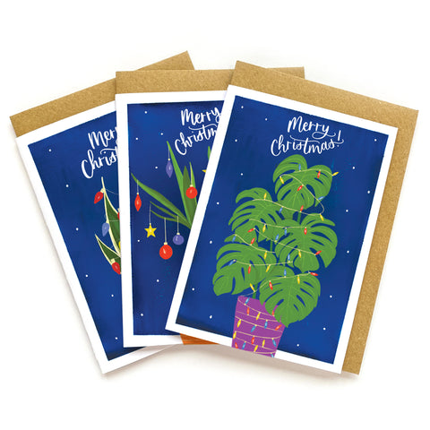 Pack of 3 'Festive Houseplants' Christmas cards
