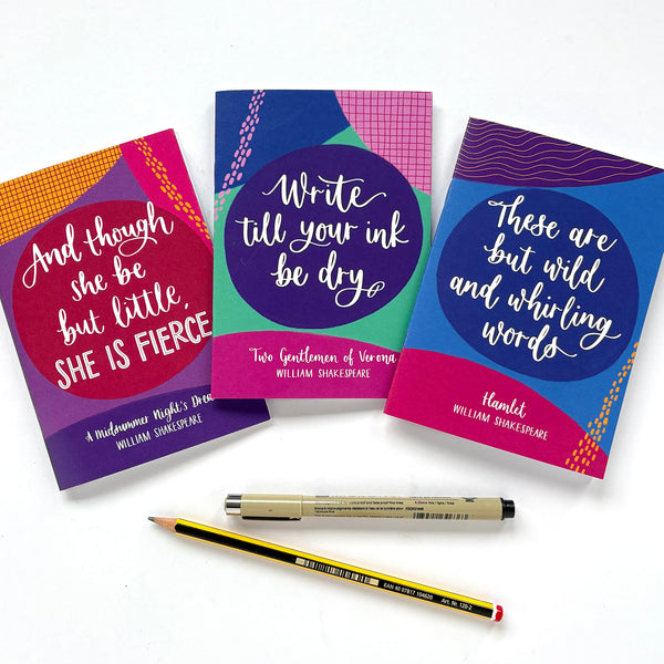 Colourful A6 notebook of Shakespeare quote - Write till your ink be dry