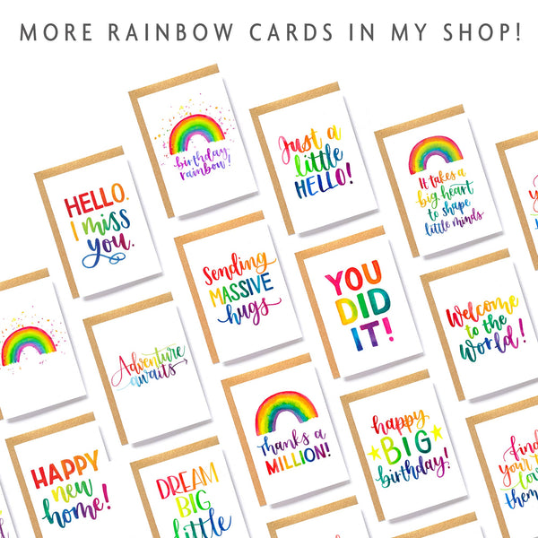 Rainbow card: 'Here's to the teachers!'