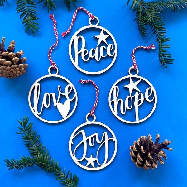 Wooden 'Hope' lasercut tree decoration (other designs available)