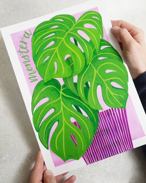 Colourful botanical houseplant print - Monstera