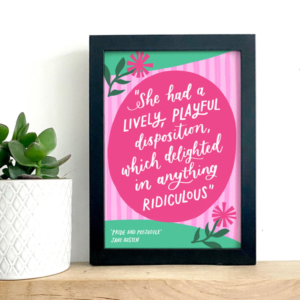 Colourful literary Jane Austen print - She had a lively, playful disposition...