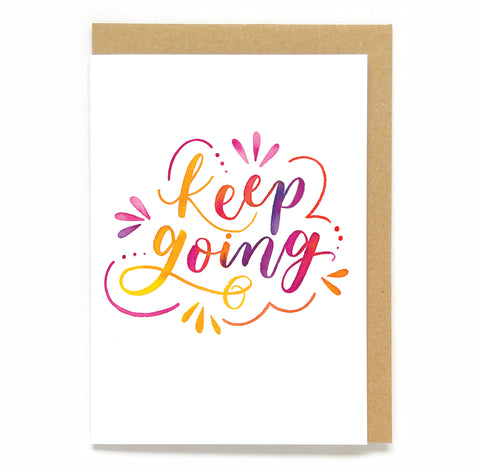 Watercolour motivational card: Keep going!