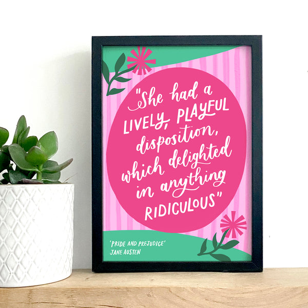 Colourful literary Jane Austen print - She had a lively, playful disposition...