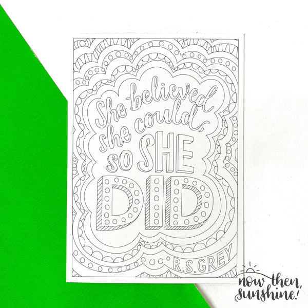 A6 pack of six feminist colouring postcards on recycled card
