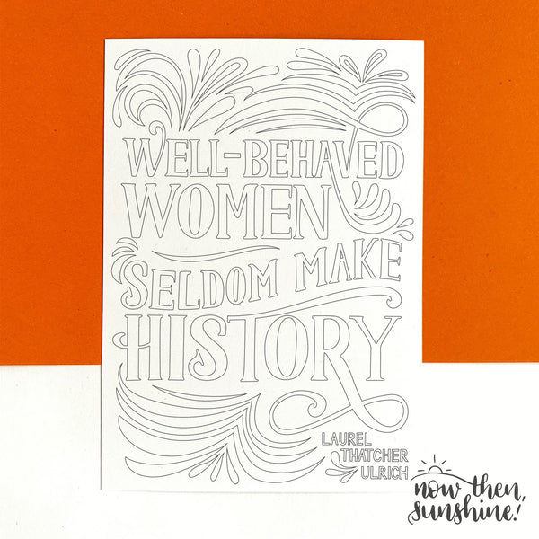 A6 pack of six feminist colouring postcards on recycled card