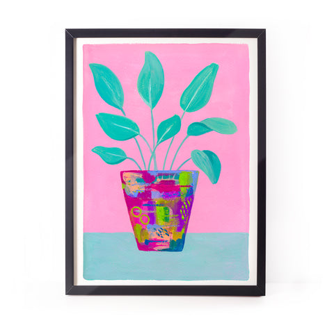 Botanical print - Abstract peace lily in light teal and pink