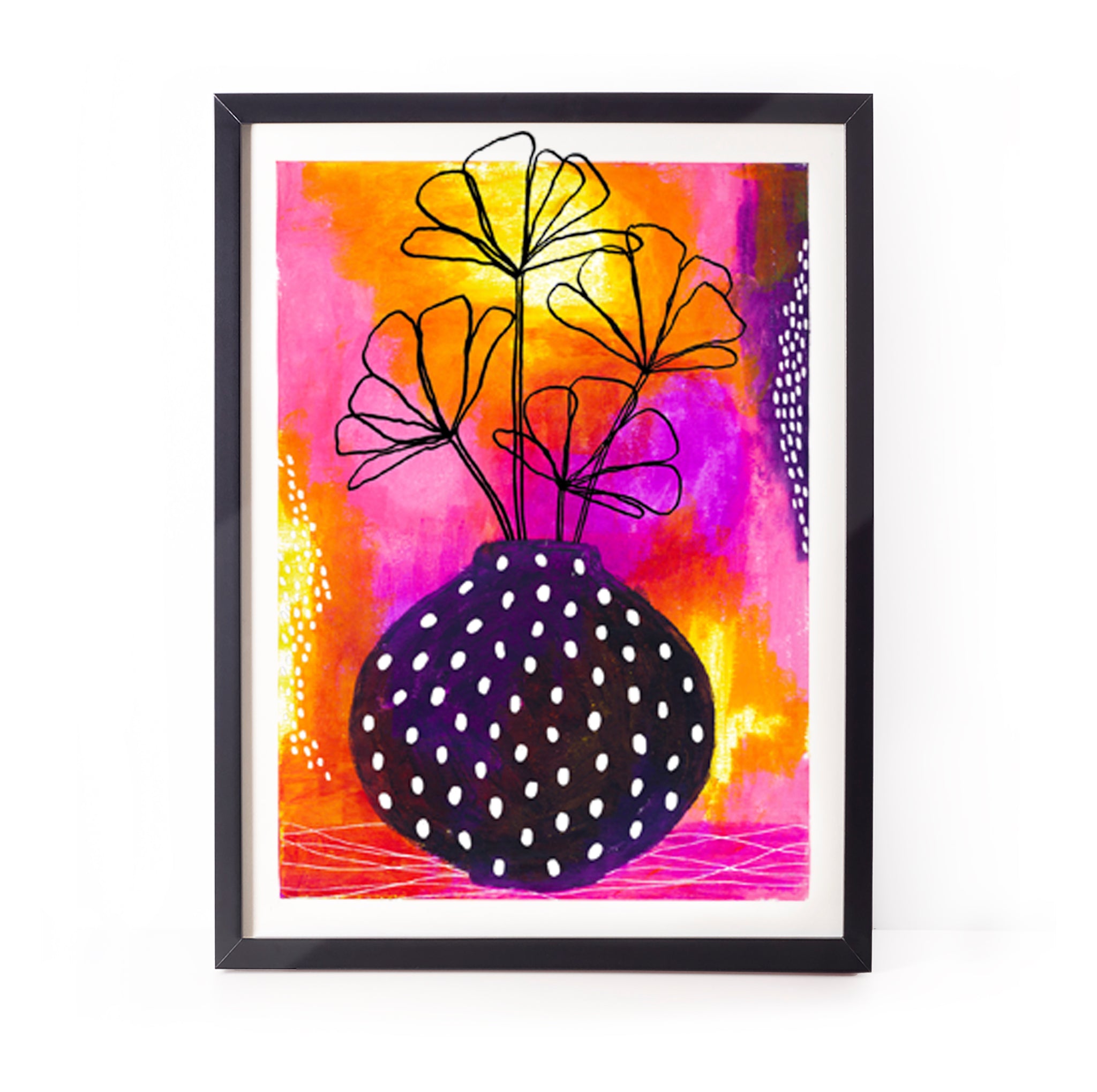 Colourful botanical print - Flowers in spotty vase