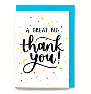 Fun 'A great big thank you' card with randomly coloured envelope
