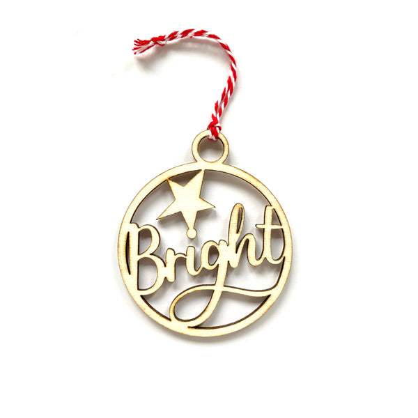 Wooden 'Merry & Bright' lasercut tree decorations (single designs available)