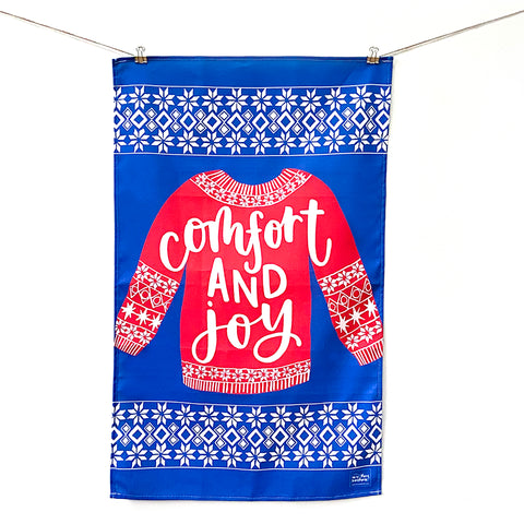 'Comfort and joy' Christmas tea towel