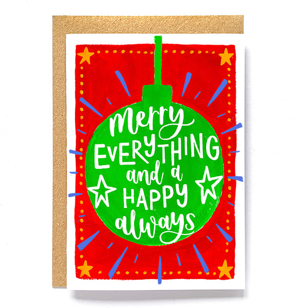 Pack of 6 colourful 'Merry and Bright' Christmas cards