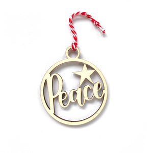 Wooden 'Peace' lasercut tree decoration (other designs available)