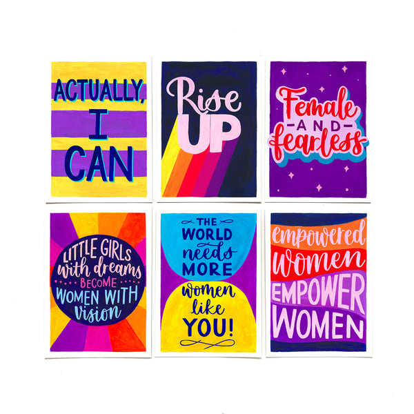 Colourful A6 postcard on recycled card - 'The world needs more women like you'