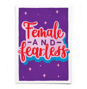 Colourful A6 postcard on recycled card - 'Female and fearless'