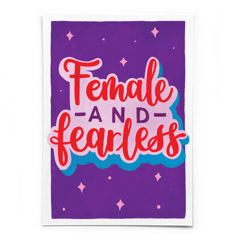 A6 postcard: 'Female and fearless' - printed on recycled card