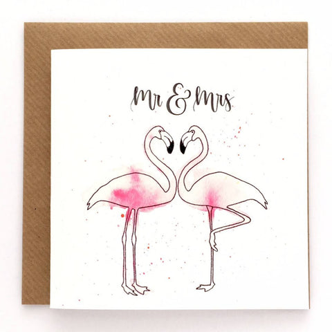 Flamingo wedding card - Mr and Mrs Flamingo