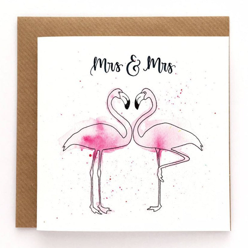 Same sex wedding card - Mrs and Mrs Flamingo