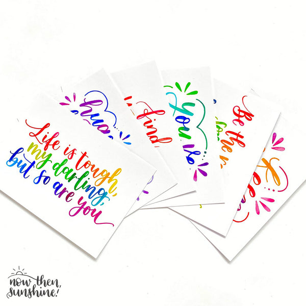 Pack of six positive postcards on recycled card