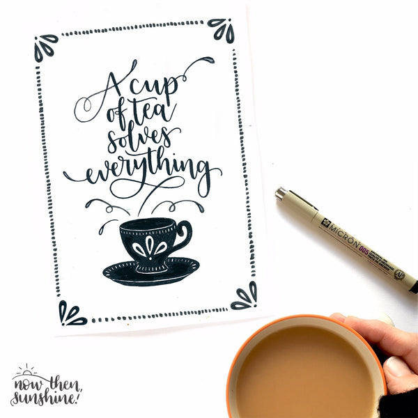 Fun wall art for tea lovers - A cup of tea solves everything